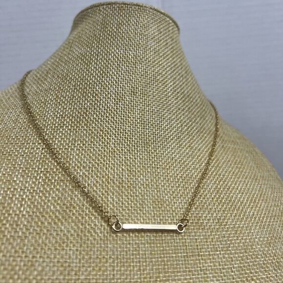 Gold Tone Cable Chain Bar Pendant Fashion Necklace - Picture 1 of 4